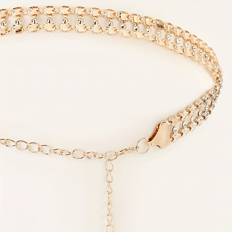 Crystal Decor Double Layer Chain Belt Dress Girdle Women Accessories