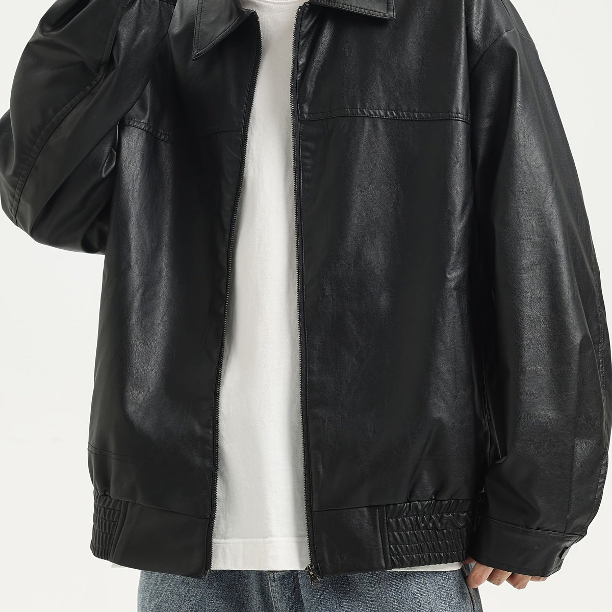 Men's Vintage Lapel Collar PU Leather Jacket