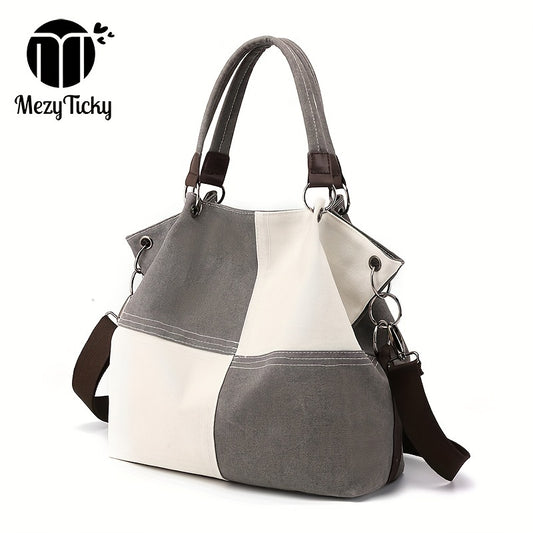 Vintage Canvas Crossbody Bag Retro Colorblock Shoulder Bag