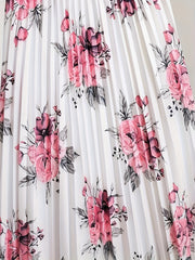 Floral Print High Rise Pleated Maxi Skirt