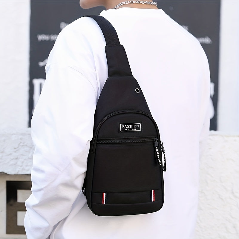 Men's Nylon Crossbody Bag With Earphone Hole Multifunction Diagonal Shoulder Bag