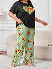  Avocado Print Pajama Set Short Sleeve Tee & Pants Loungewear
