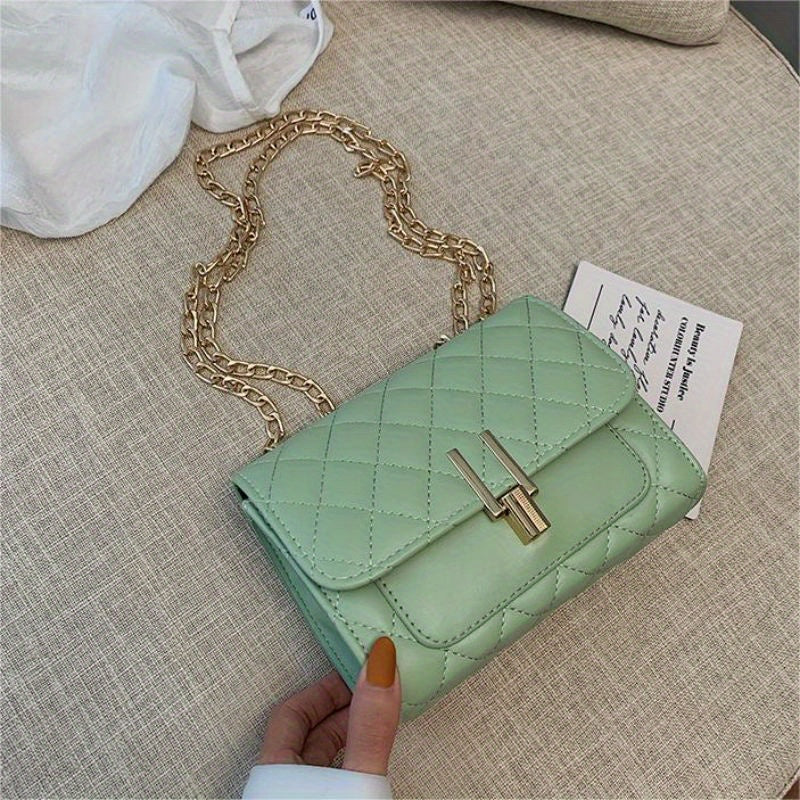Quilted Metal Chain Crossbody Bag Classic Shoulder Bag