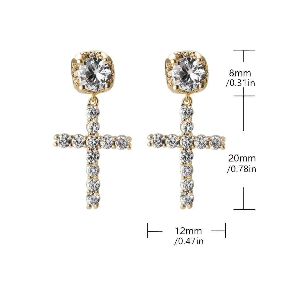Men's Unisex Zirconia Cross Stud Earrings Hip Hop Punk Pendant Accessories