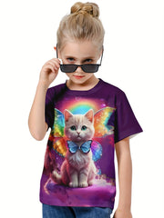 3D Rainbow Cat With Wings Print T shirt for Summer Sports
