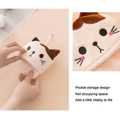 Cartoon Cat Hand Towel Soft Coral Fleece Pocket Towel for Bathroom and Kitchen