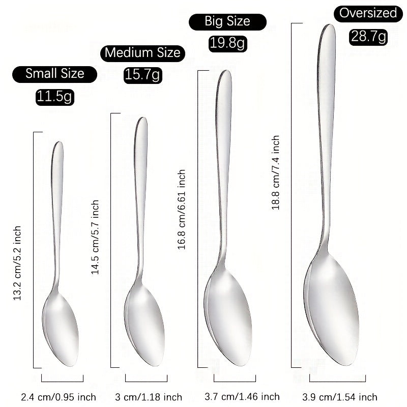 8pcs Stainless Steel Teaspoons Set Round Pointed Silverware Mirror Polished