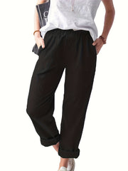 Women's Plus Solid High Rise Straight Leg Pants With Pockets