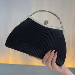 Ruched Evening Bag Top Ring Clutch Purse Rhinestone Handbag