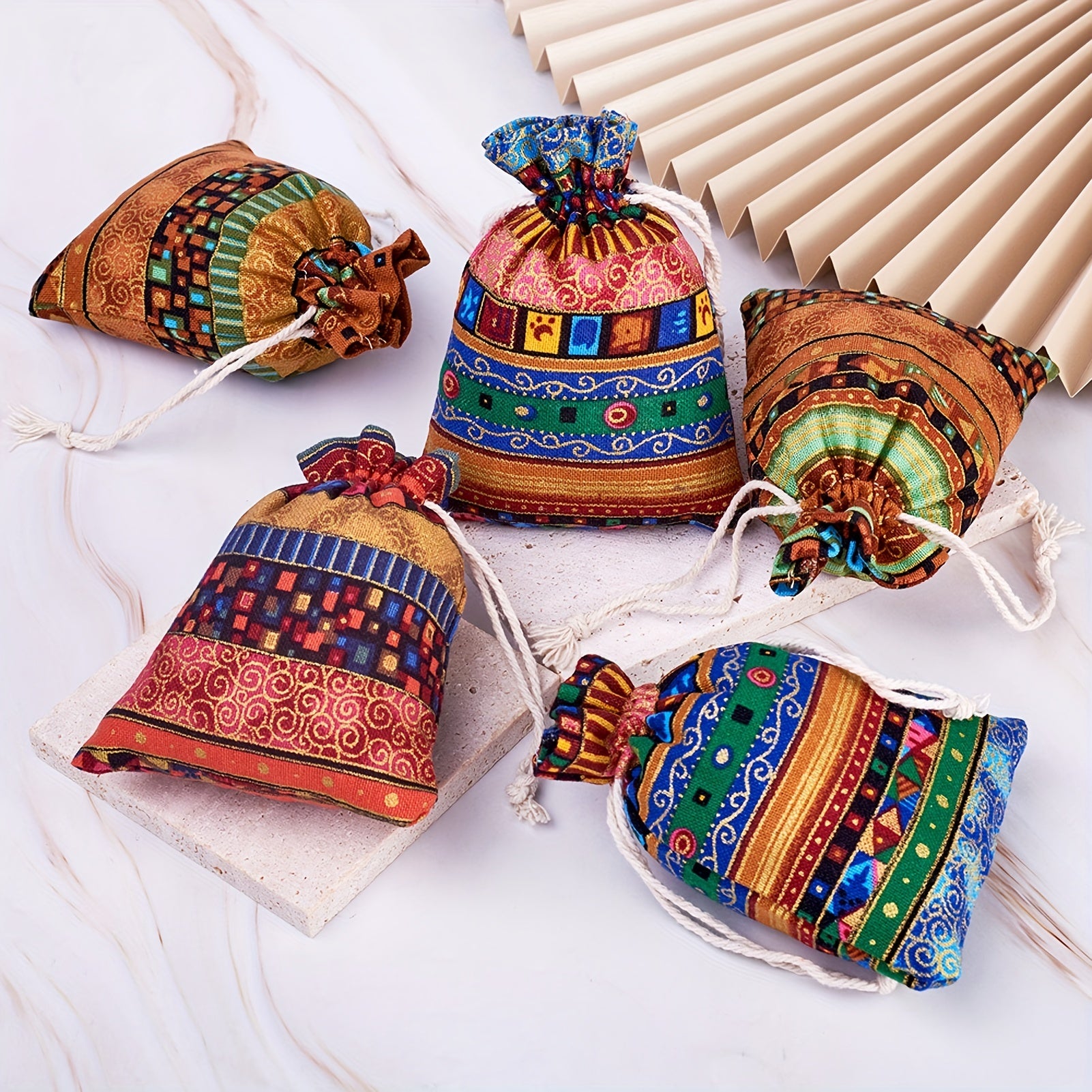 5pcs Mixed Ethnic Style Drawstring Jewelry Gift Bag Wedding Decor Party Gift Bag