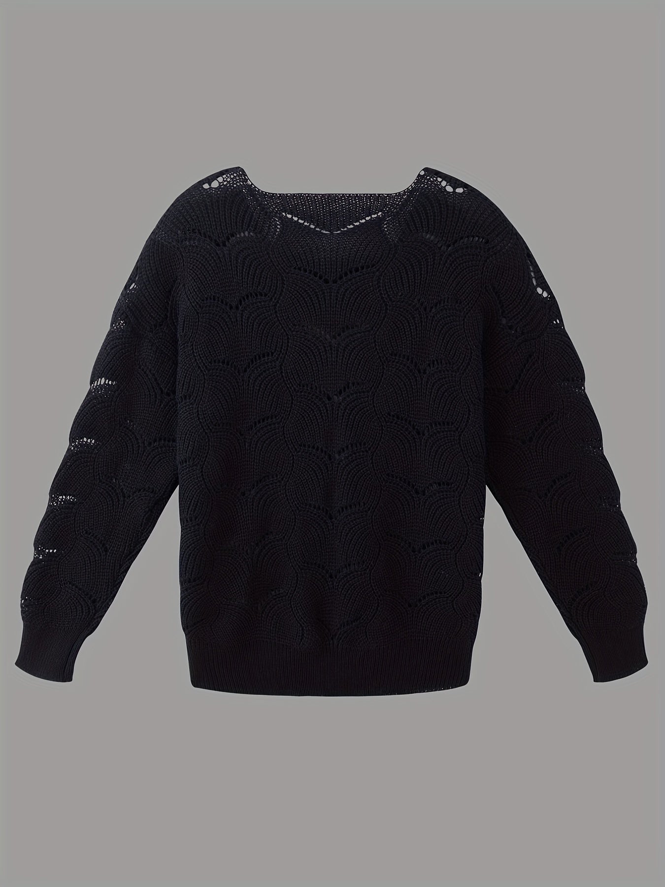  Solid Cable Knit Round Neck Pullover Sweater