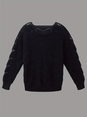  Solid Cable Knit Round Neck Pullover Sweater