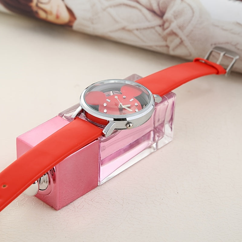 Girls Cute Mouse Watch with Faux Leather Band