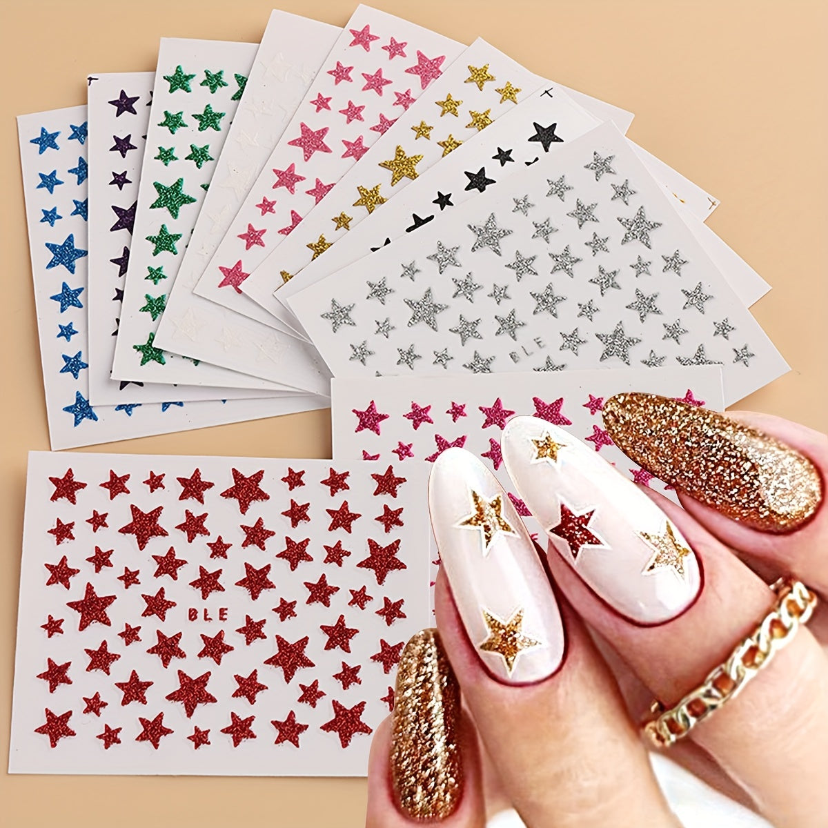 Sparkly Star Nail Art Stickers Self Adhesive Easy to Apply Long Lasting