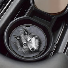 2pcs Gray Wolf Print Car Coaster Car Decoration