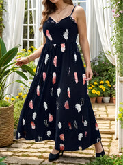  Feather Print Maxi Cami Dress