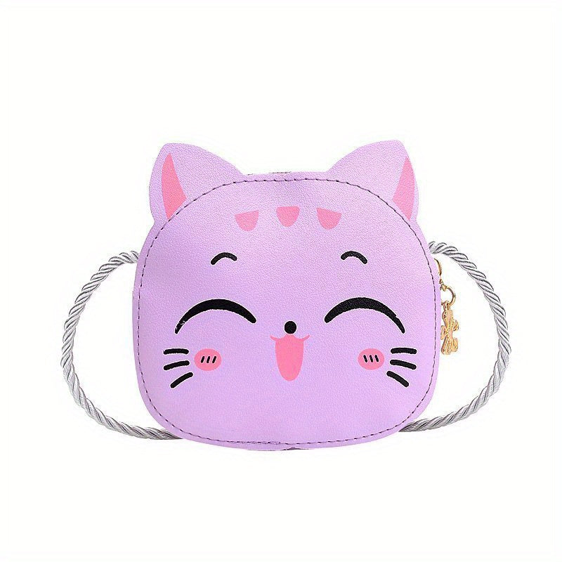 Cartoon Cat Crossbody Bag for Girls Mini PU Leather Shoulder Bag with Coin Purse