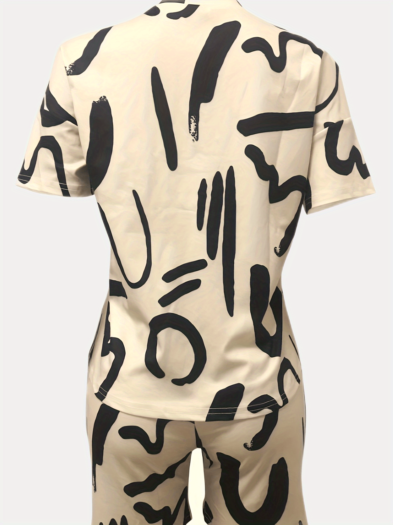 Casual Printed Two piece Set Crew Neck Short Sleeve Tops & Comfy Shorts