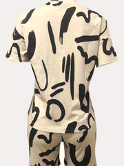 Casual Printed Two piece Set Crew Neck Short Sleeve Tops & Comfy Shorts