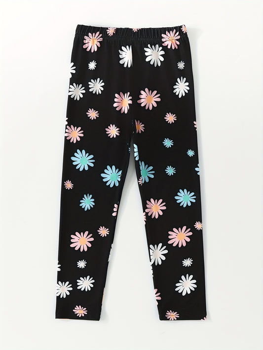 Girls Tiny Daisy Print Stretchy Leggings Ankle Length