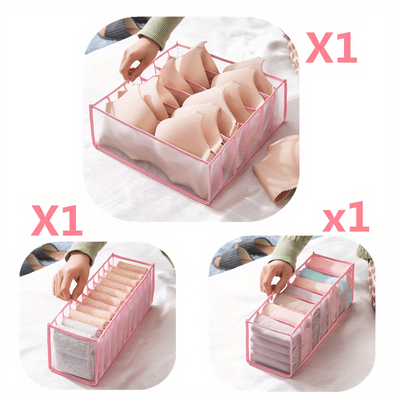 Pink Grid Underwear Drawer Storage Box Organizer Wardrobe Closet Bedroom