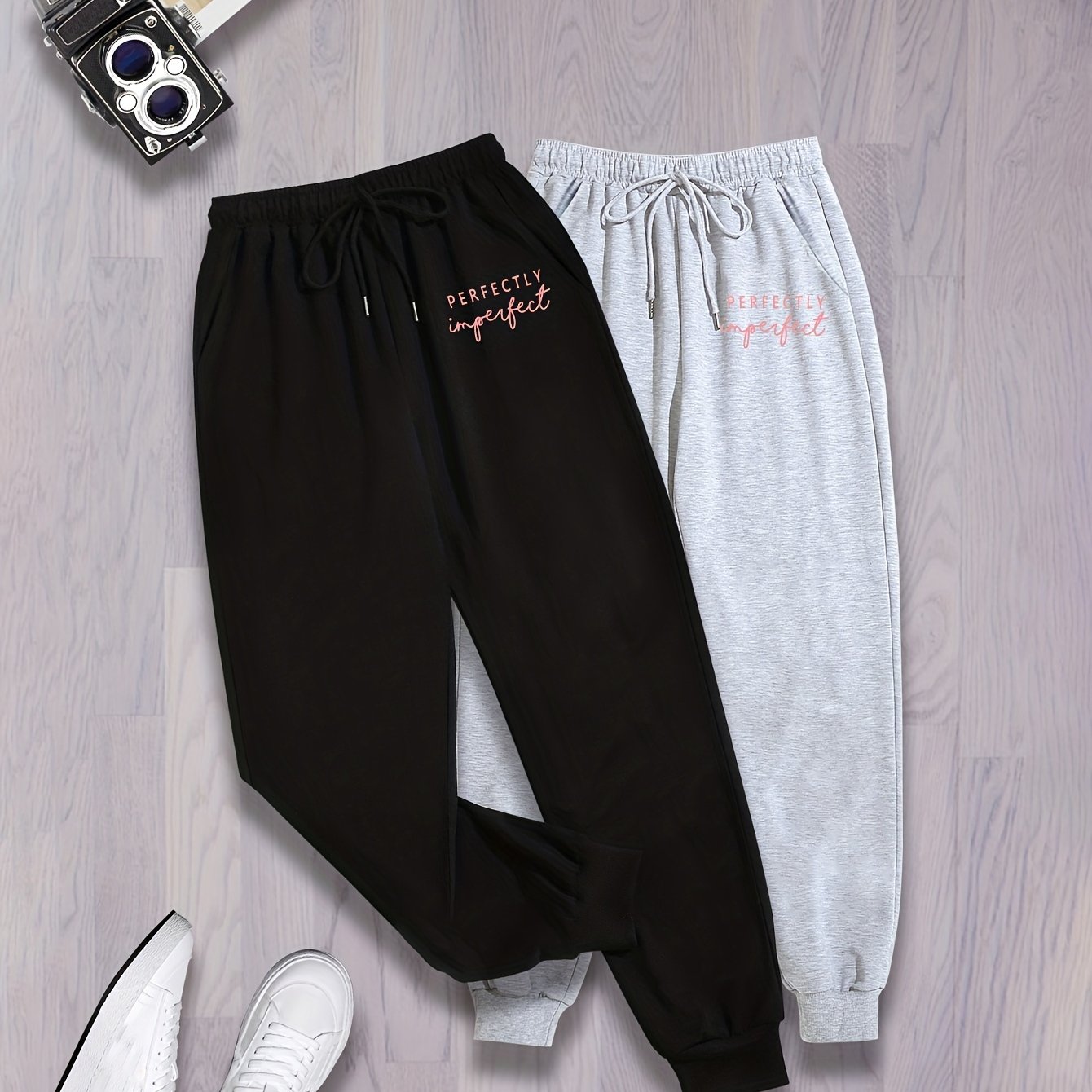 2 Pack Plus Size Sports Pants Women's Elastic Waist Drawstring Pants