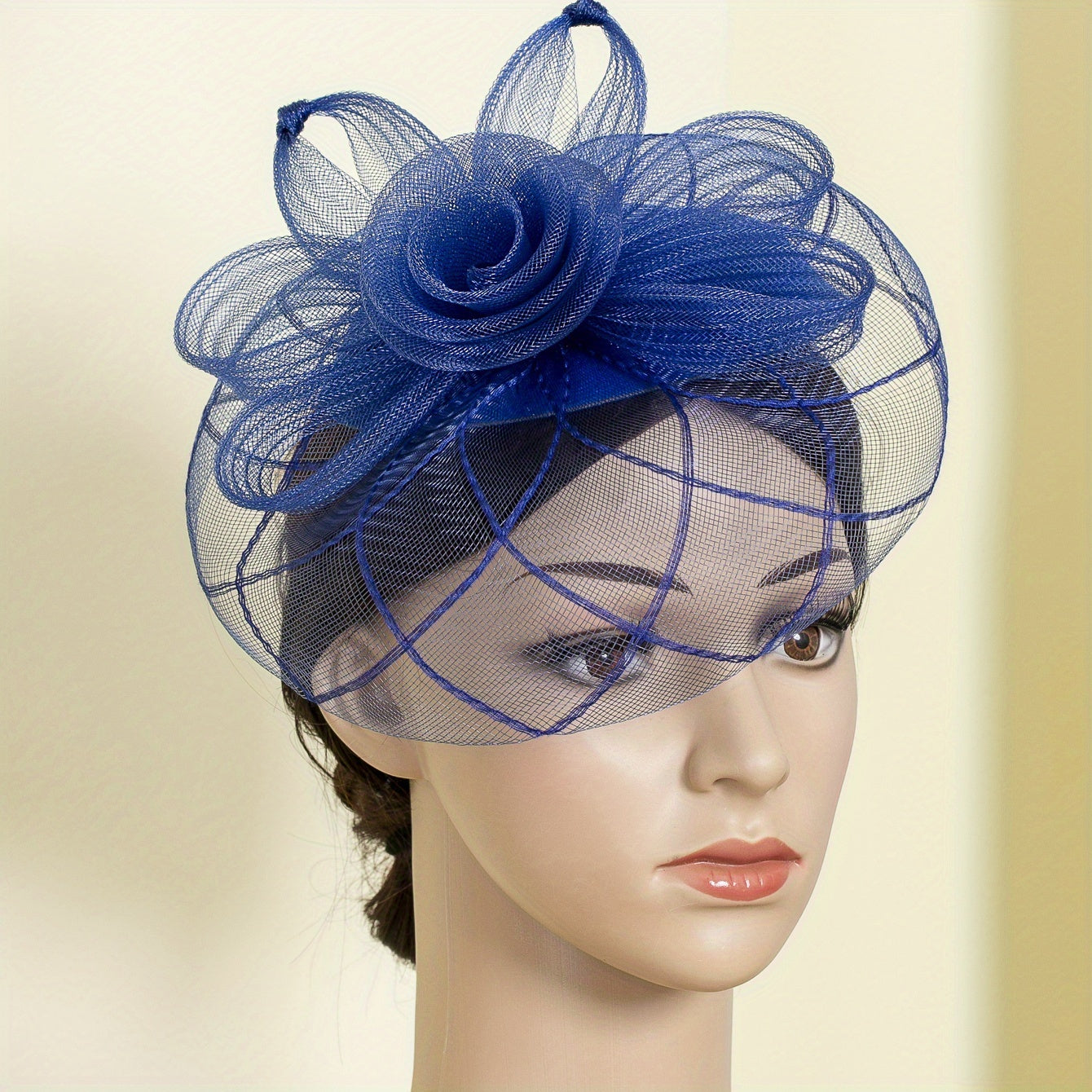 Women Flower Mesh Veil Clip Church Hat Derbyhat Duck Billed Clip