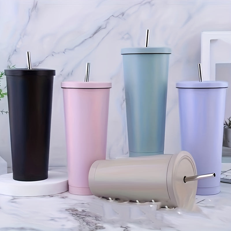 500ml Stainless Steel Straw Water Cup Leakproof Fitness Bottle