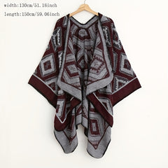 Vintage Rhombus Jacquard Shawl Classic Block Thick Wrap Boho