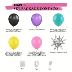 90S Music Party Balloon Wreath Set Silvery Star Birthday Scene Layout