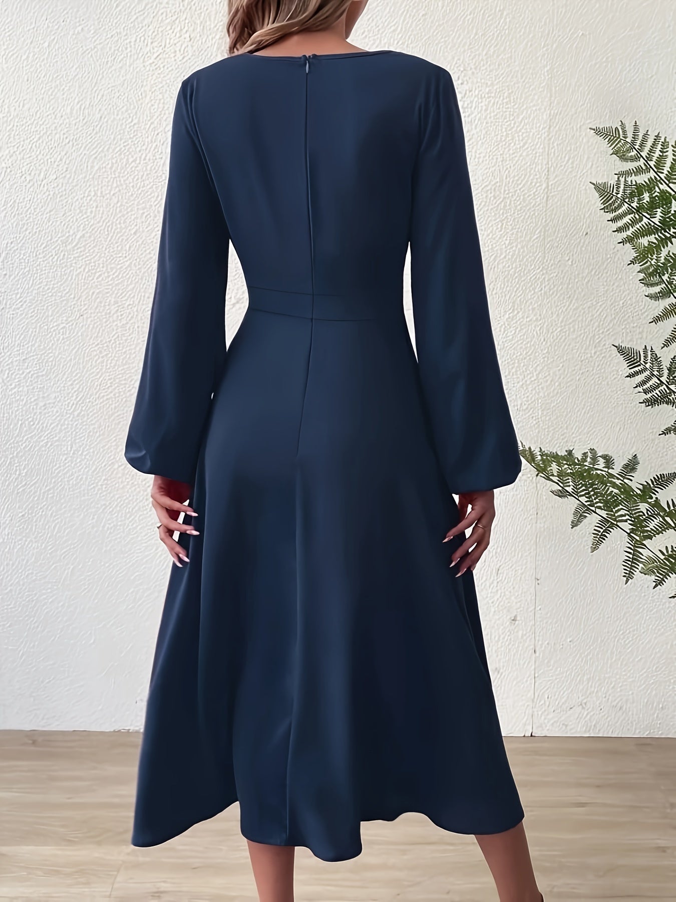  Lantern Sleeve Twist Front Dress