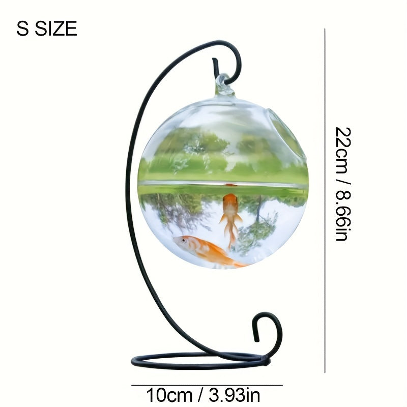Glass Hanging Fish Bowl with Stand, Transparent Vase Fish Tank