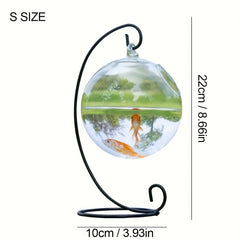 Glass Hanging Fish Bowl with Stand, Transparent Vase Fish Tank