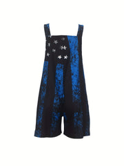 American Flag Print Pocket Overall Jumpsuit