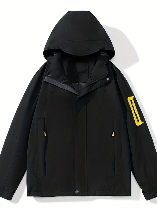 Men's Waterproof Hooded Windbreaker Jacket Zipper Pockets Coat