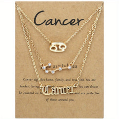 Golden 12 Zodiac Symbols Star Map Pendant Necklace Set