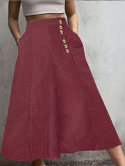  Stripe Print Wide Leg Button Up Loose Pants