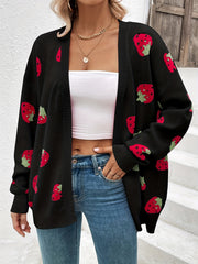 Strawberry Pattern Open Front Cardigan Long Sleeve Cardigan