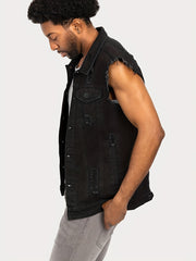 Men's Ripped Denim Vest Retro Sleeveless Jackets