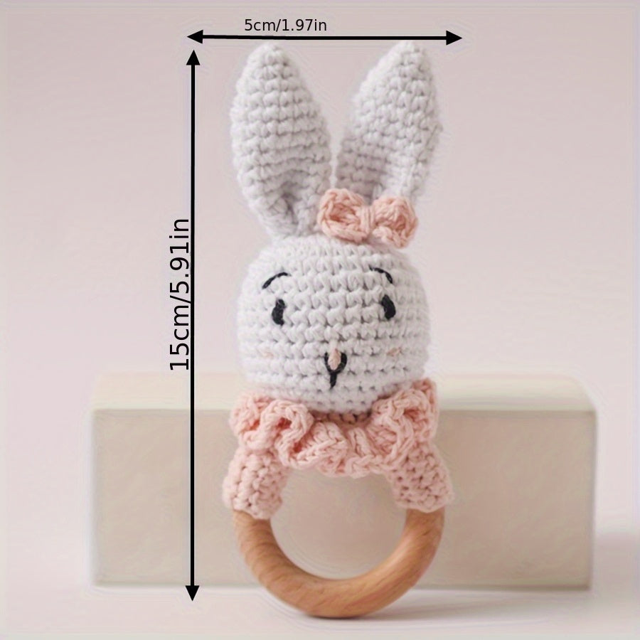 Crochet Wooden Rattle Baby Rattle Toy with Knitted Rabbit