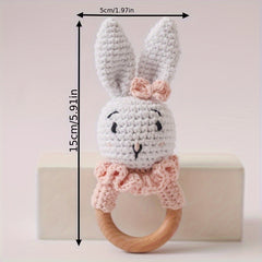 Crochet Wooden Rattle Baby Rattle Toy with Knitted Rabbit