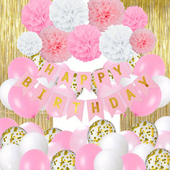 Pink Birthday Decorations Happy Birthday Banner Metallic Fringe Curtains