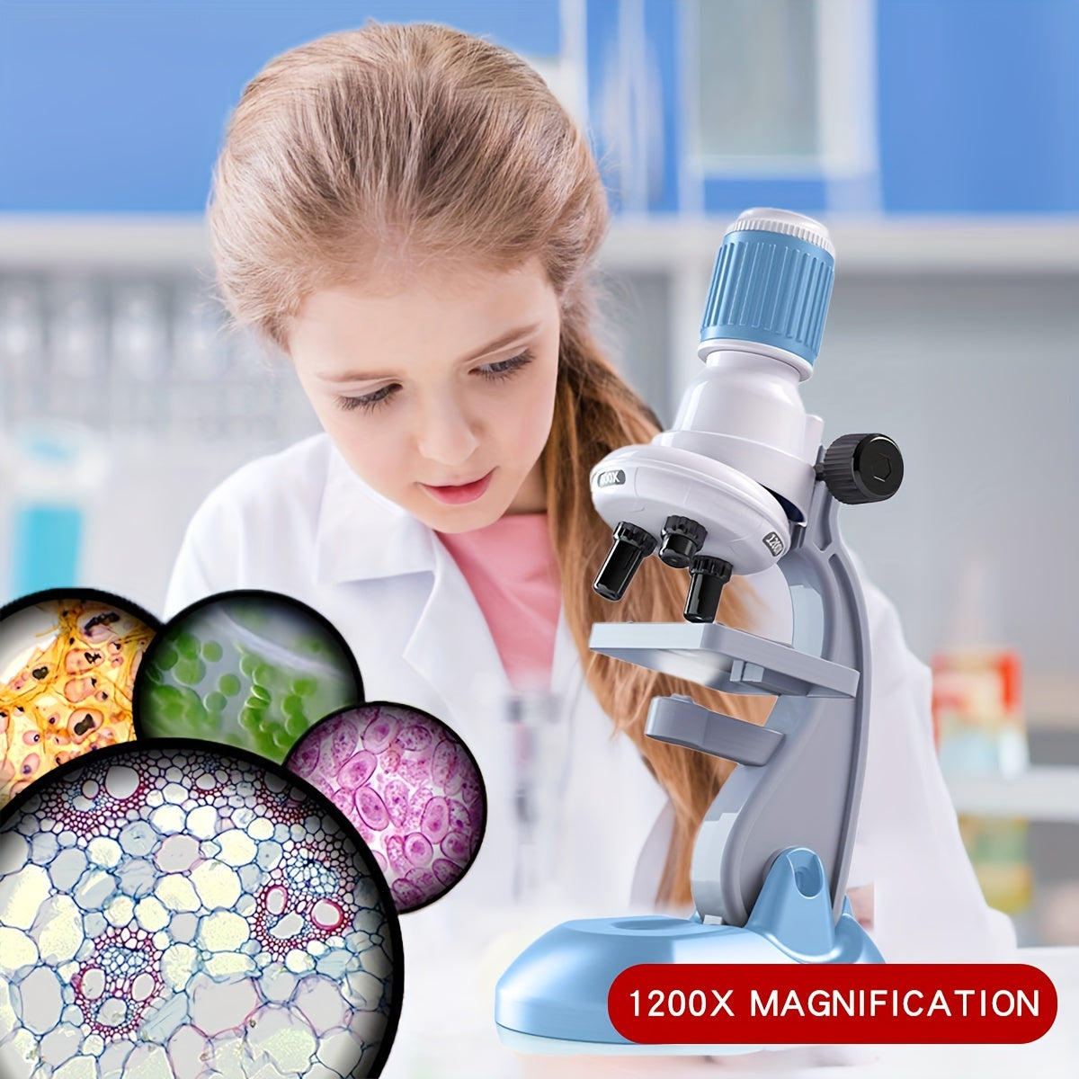 Children's Microscope Set 60-1200X with LED Light Source