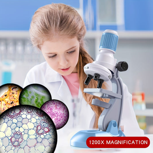 Children's Microscope Set 60-1200X with LED Light Source