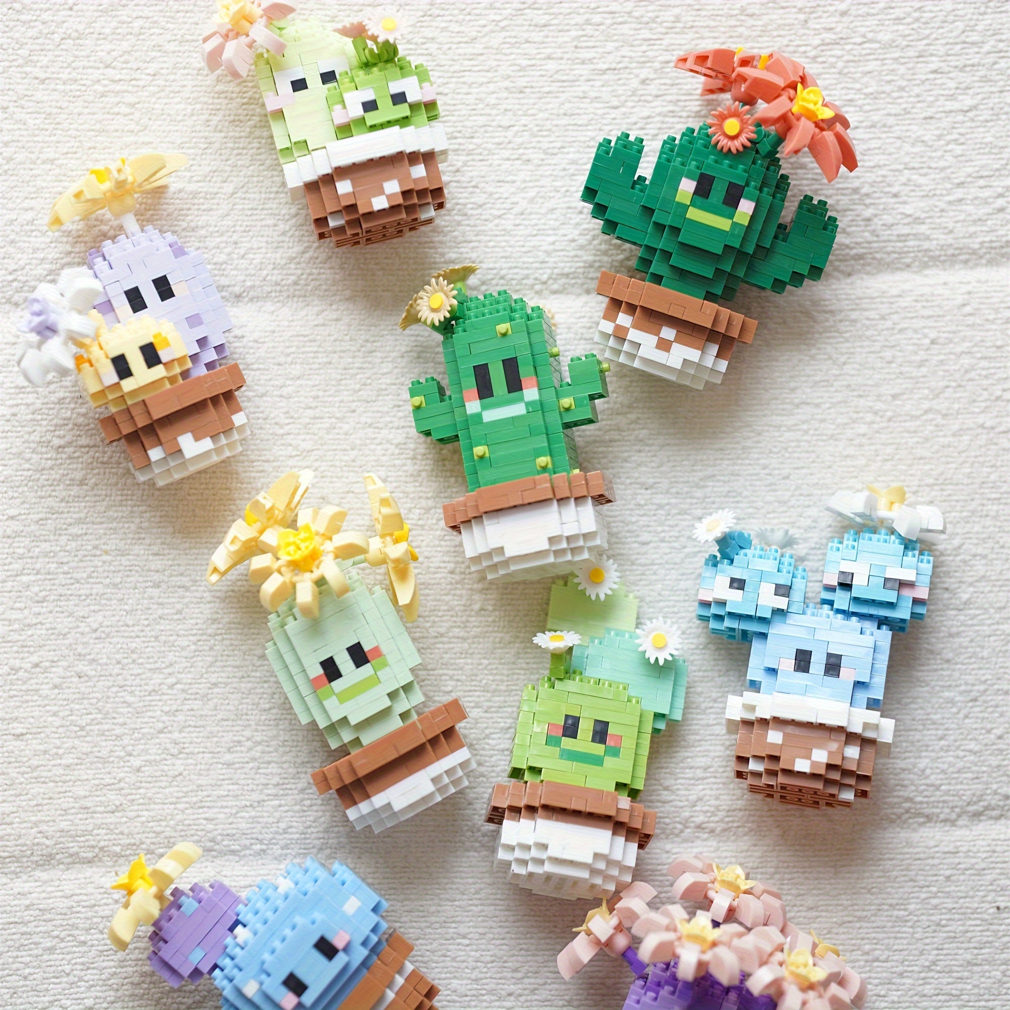 Cactus Series Building Blocks Set - Creative Plant Themed Kit - Assorted Colors