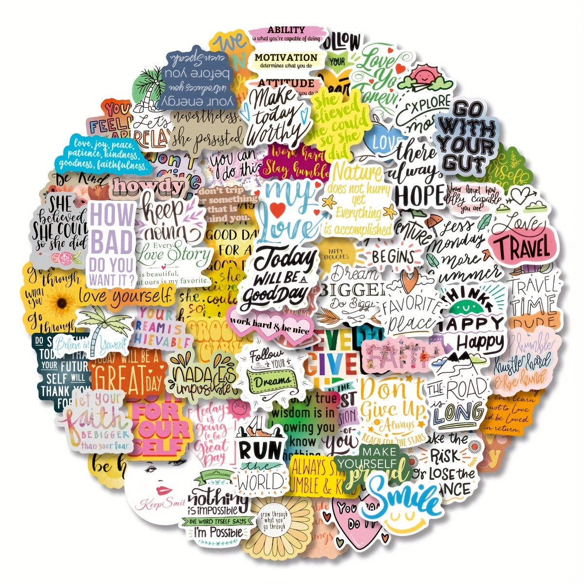 100pcs Inspirational Stickers Pack Vinyl Quote Affirmation Positive Stickers