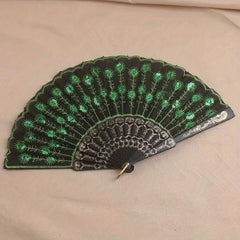 Sequin Men's Handheld Fan with Chinese Embroidery