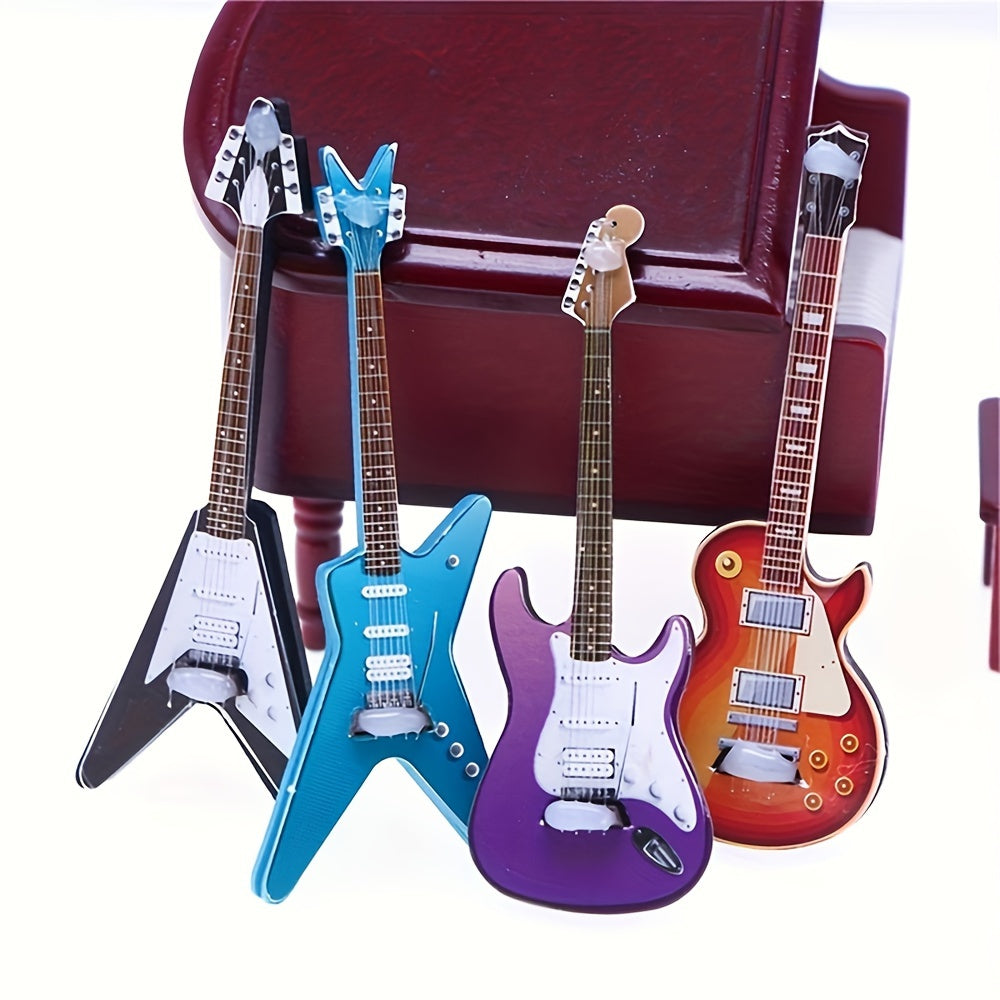 4pcs Dollhouse Guitar Model Ornaments Simulation Guitar Micro Scene Props