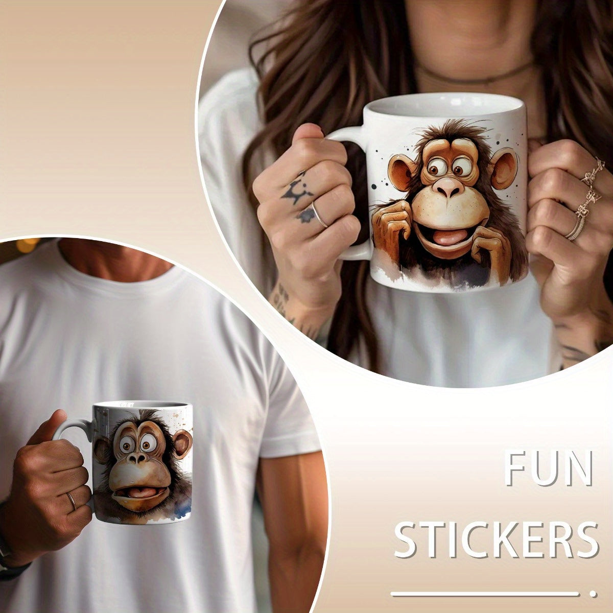 12pcs UV DTF Fun Monkey Stickers Set Waterproof & Scratch Resistant