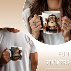12pcs UV DTF Fun Monkey Stickers Set Waterproof & Scratch Resistant